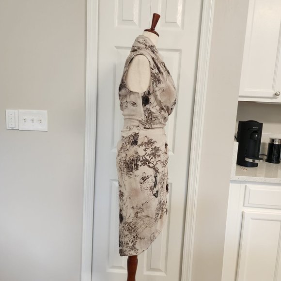 ALL SAINTS | Skull De Jouy Ruched 100% Italian Silk Corset Wrap Belt Dress Sz 2 - Picture 4 of 16